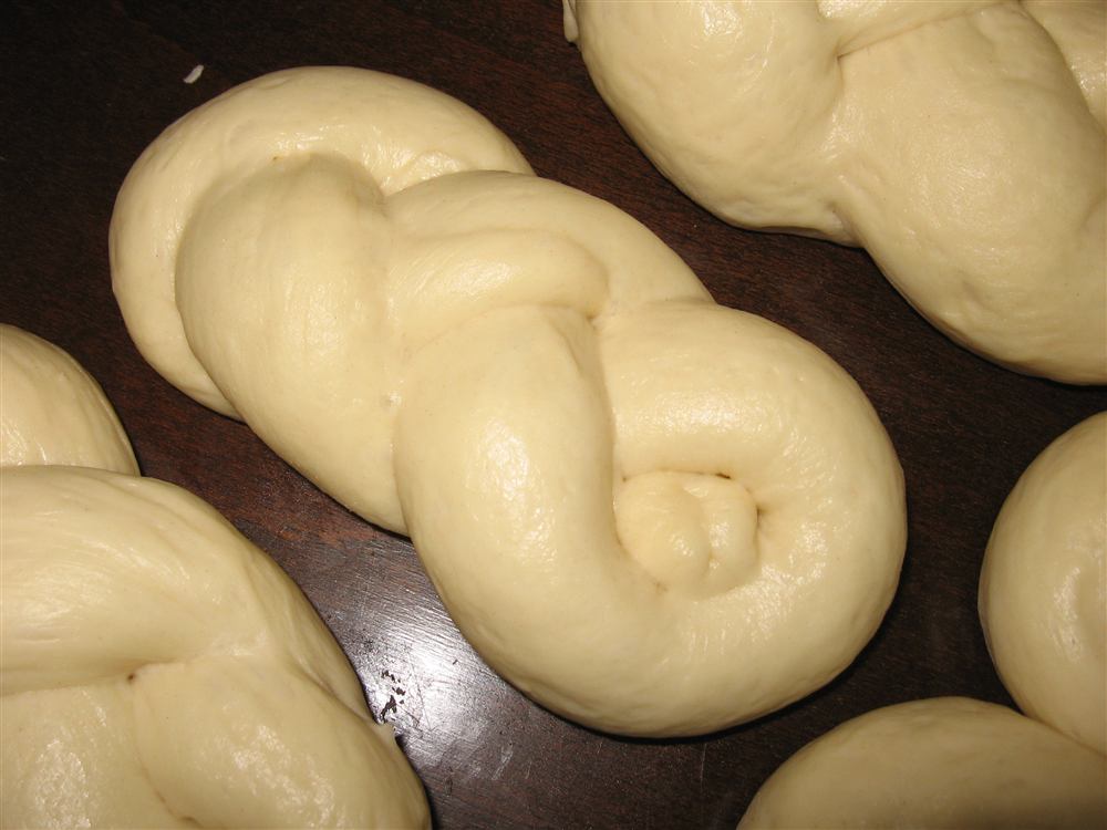 Freshly braided challah dough